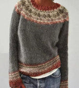 Hannah | Damen Strickpullover mit Buntem Muster für den Alltag Rundhalsausschnitt in Grauer Kranz