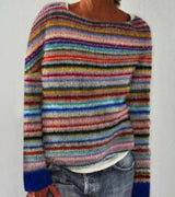 Hannah | Damen Strickpullover mit Buntem Muster für den Alltag Rundhalsausschnitt in Regenbogen