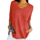 Damen Strickpullover mit V-Ausschnitt und kurzen Ärmeln in Rot