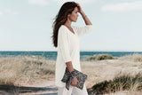 Damen Strickpullover mit V-Ausschnitt und kurzen Ärmeln in Weiß