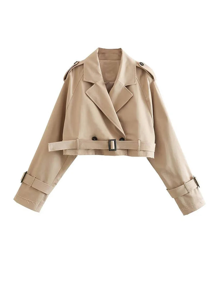 Kurzer Damen Trenchcoat mit Gürtel in Beige