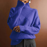 Lena | Damen Turtleneck Sweater Oversized Strickpullover mit Rautenmuster in Blau