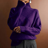 Lena | Damen Turtleneck Sweater Oversized Strickpullover mit Rautenmuster in Dunkellila