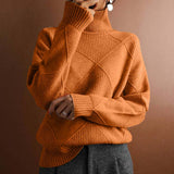 Lena | Damen Turtleneck Sweater Oversized Strickpullover mit Rautenmuster in Orange