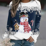 Frieda | Damen Weihnachts-Sweatshirt mit Schneemann-Motiv lockere Passform in Dunkelblau