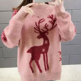 Marlene | Damen Weihnachtspullover mit Rentiermotiv Oversized Strickpullover in Rosa