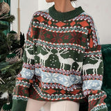 Johanna | Damen Weihnachtspullover mit Rentiermuster lockere Passform festlicher Strickpullover in Grün