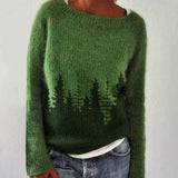 Katharina | Damen Winterpullover nordischem Muster Rundhals Weihnachtsstrickpullover in Dunkelgrün