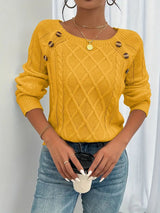 Elfriede | Damen Zopfmuster Knit Sweater Rundhals Raglanärmel Acryl Pullover in Golden