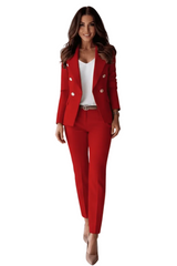 Damen-Zweiteiler mit tailliertem Blazer und Hose mit geradem Bein in Rot