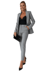 Damen-Zweiteiler mit tailliertem Blazer und Hose mit geradem Bein in Grau