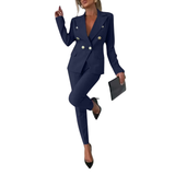 Damen-Zweiteiler mit tailliertem Blazer und Hose mit geradem Bein in Marineblau