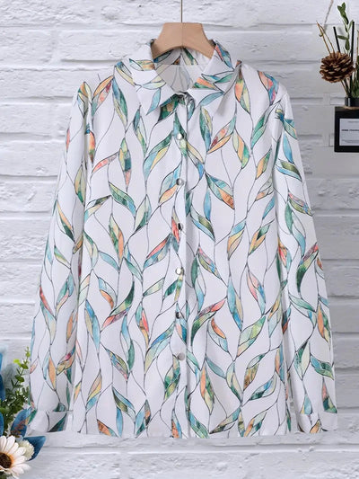 Damen Bluse mit Blattmuster und Dreiviertelärmeln