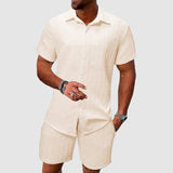 Darian | Herren Kurzarm Hemd Shorts Set Strukturiert in Beige