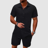 Darian | Herren Kurzarm Hemd Shorts Set Strukturiert in Schwarz