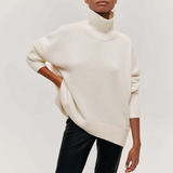 Amelia | Eleganter Strick-Dolcevita-Pullover in Weiß