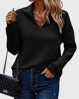 Christa | Damen Lässiger Langarm-Pullover mit Reißverschluss in Schwarz