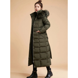 Deborah | Damen Lange Winterjacke mit Kapuze und Reißverschluss in Armeegrün