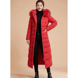 Deborah | Damen Lange Winterjacke mit Kapuze und Reißverschluss in Rot
