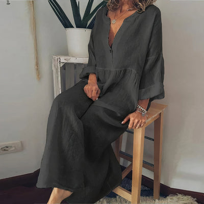 Wioletta - Leinenblusenkleid Damen Elegant