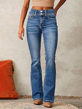 Greta | Damen High-Waist Jeans mit weitem Bein in Meeresblau