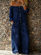 Noa | Denim-Jumpsuit mit Off-Shoulder-Ausschnitt in Dunkelblau