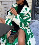 Quana | Bedruckter Wollmantel mit Taschen in Weiß