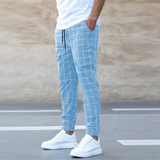 Karlo | Herren Karo-Jogger Slim Fit Freizeithose Sommer in Blau
