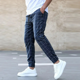Karlo | Herren Karo-Jogger Slim Fit Freizeithose Sommer in Marineblau