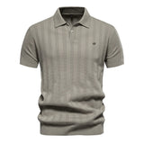 Herren Kurzarm Rippstrick Poloshirt in Grau/Grün