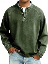 Amir | Retro-inspirierter Henley-Pullover mit Used-Look und langen Ärmeln in Dunkelgrün