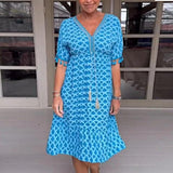 Savria- Freizeitkleid mit V-Ausschnitt in Blau