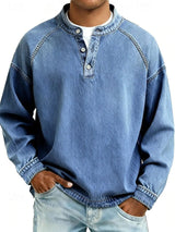 Amir | Retro-inspirierter Henley-Pullover mit Used-Look und langen Ärmeln in Hellblau