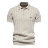 Herren Kurzarm Rippstrick Poloshirt in Beige