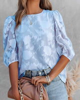 Damen Bluse aus Chiffon mit Blumenmuster in Blau