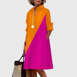 Oshadi - Elegantes Mini Kleid Mit Tasche in Orange-Rosa