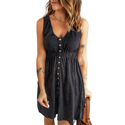 Lucasta - Ärmelloses Baumwollkleid mit Knopfleiste