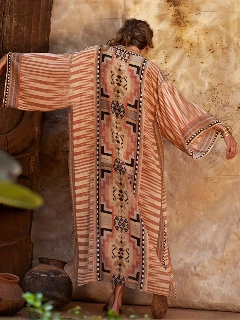 Krista – Boho Kimono in großen Größen mit Bindegürtel