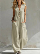 Farella - Jumpsuit mit weitem Bein und lockerer Passform in Khaki