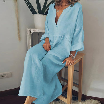 Wioletta - Leinenblusenkleid Damen Elegant