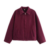 Kurze Wolljacke mit Reißverschluss für Damen - Sonia in Weinrot