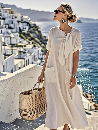 Ayla | Losvallende Katoen-Linnen Jurk met Zakken