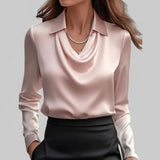 Lena | Elegante Satin-Wasserfallbluse für Damen Langarm V-Ausschnitt in Rosa