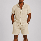 Elegantes Herren Sommer Set Mit Kurzarm Hemd in Beige