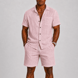 Elegantes Herren Sommer Set Mit Kurzarm Hemd in Rosa