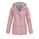 Elena | Damen Mittellange Wasserdichte Regenjacke in Rosa