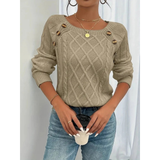 Elfriede | Damen Strickpullover mit Knöpfen Langarm in Khaki
