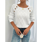 Elfriede | Damen Strickpullover mit Knöpfen Langarm in Weiß