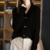 Elisa | Damen Strickjacke Locker mit Knöpfen in Schwarz