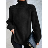 Esther | Damen Rollkragenpullover mit Strickmuster, Oversized Stil und Weitem Schnitt in Schwarz